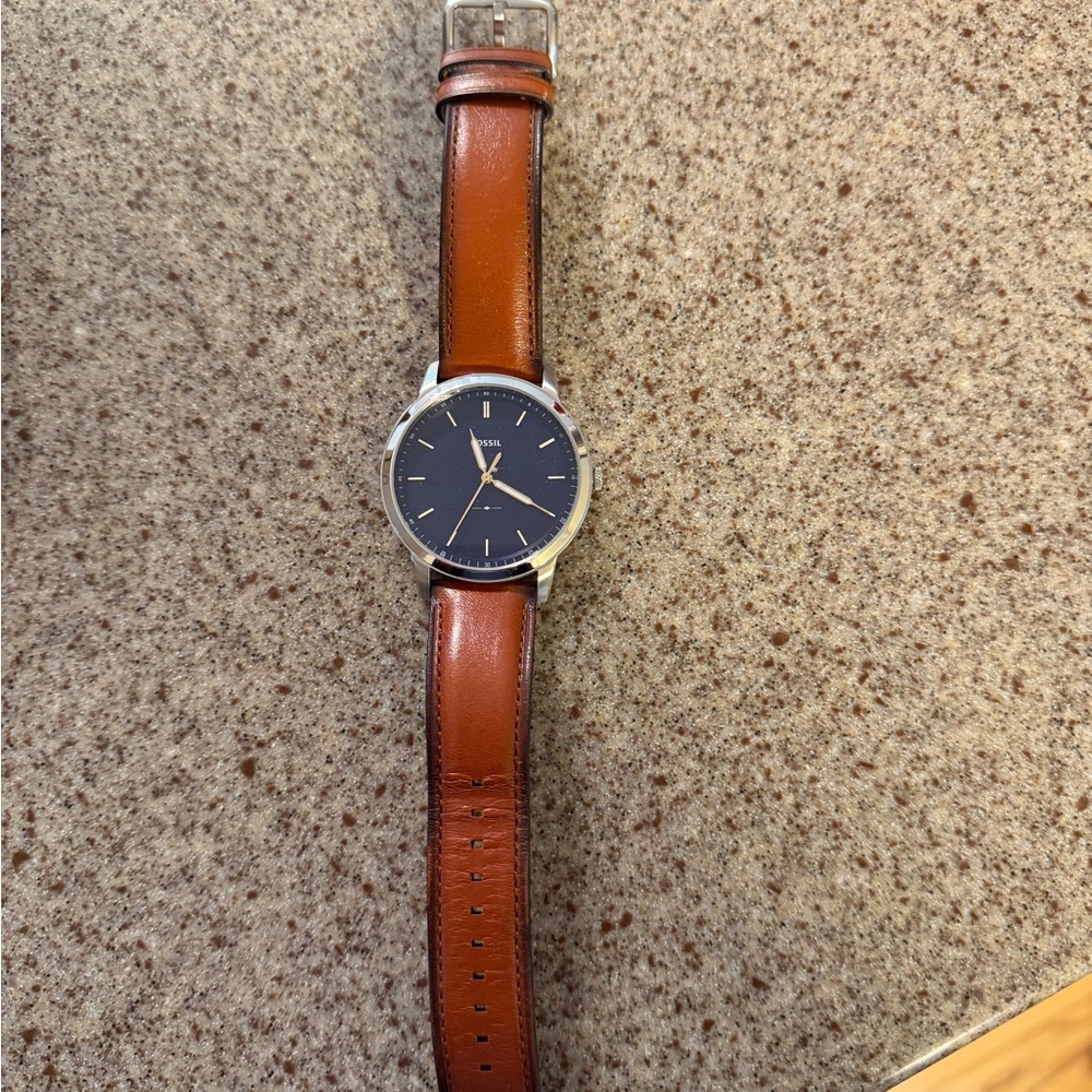 Fossil Brown Leather Strap Watch with Blue Dial